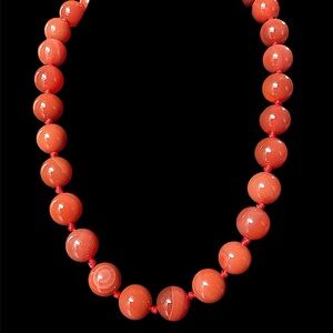 Vintage Sterling Silver Carnelian Agate Bead Necklace